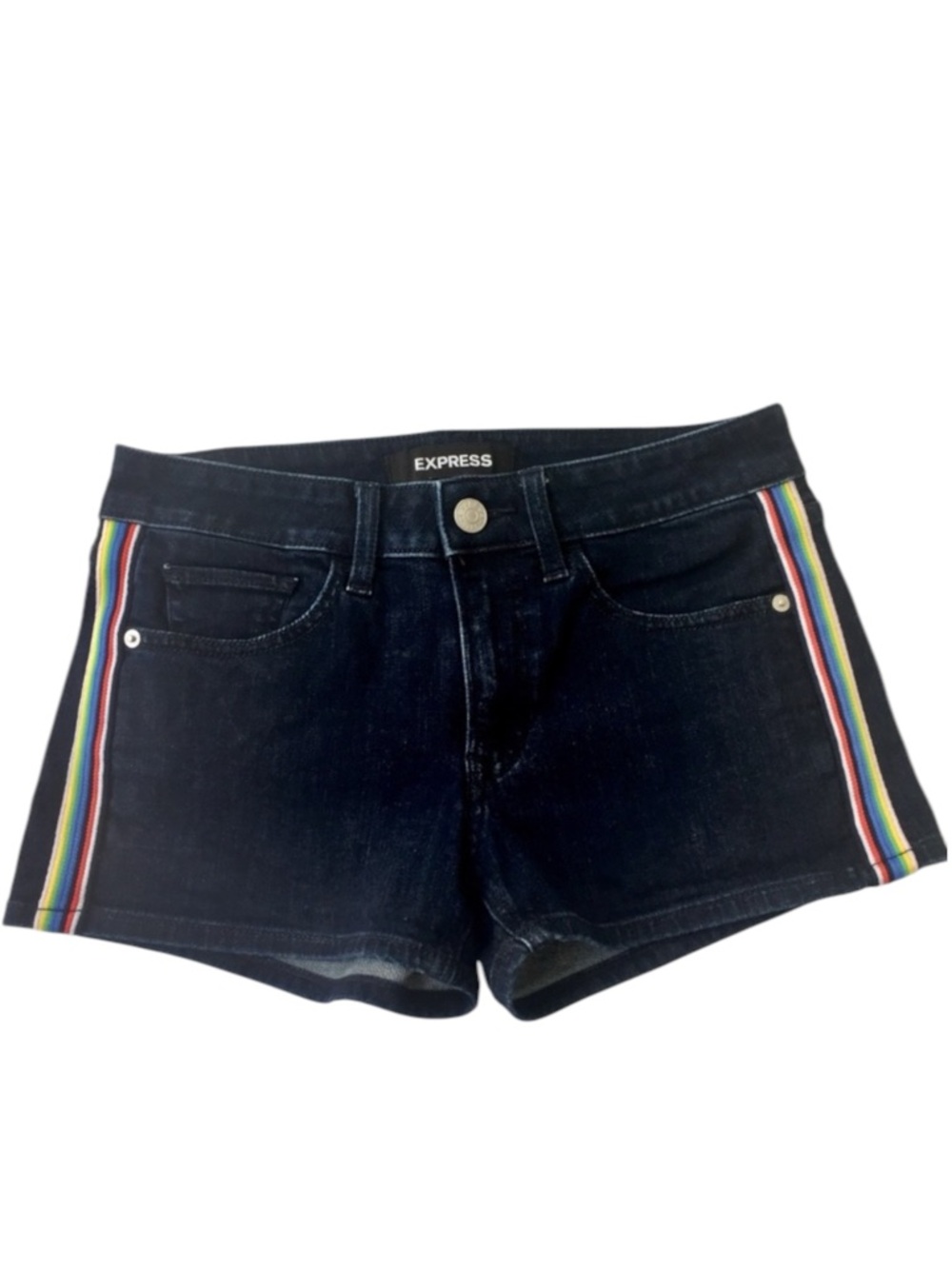EXPRESS Shorts Shortie Denim Jorts Low Rise Size 00 Blue Jeans Dark Wash Summer